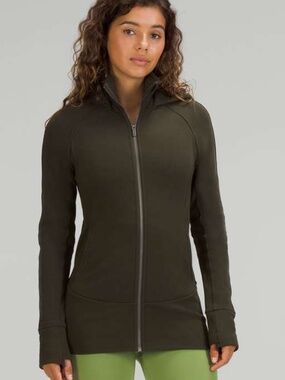 Lululemon Hooded Radiant Jacket in Olive Green Zip-Up - Size 10